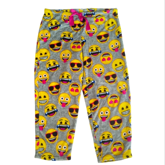 Emoji Super Minky Plush Fleece Sleep Pajama Pants Plus 2XL Gray Yellow Pink - Picture 1 of 16